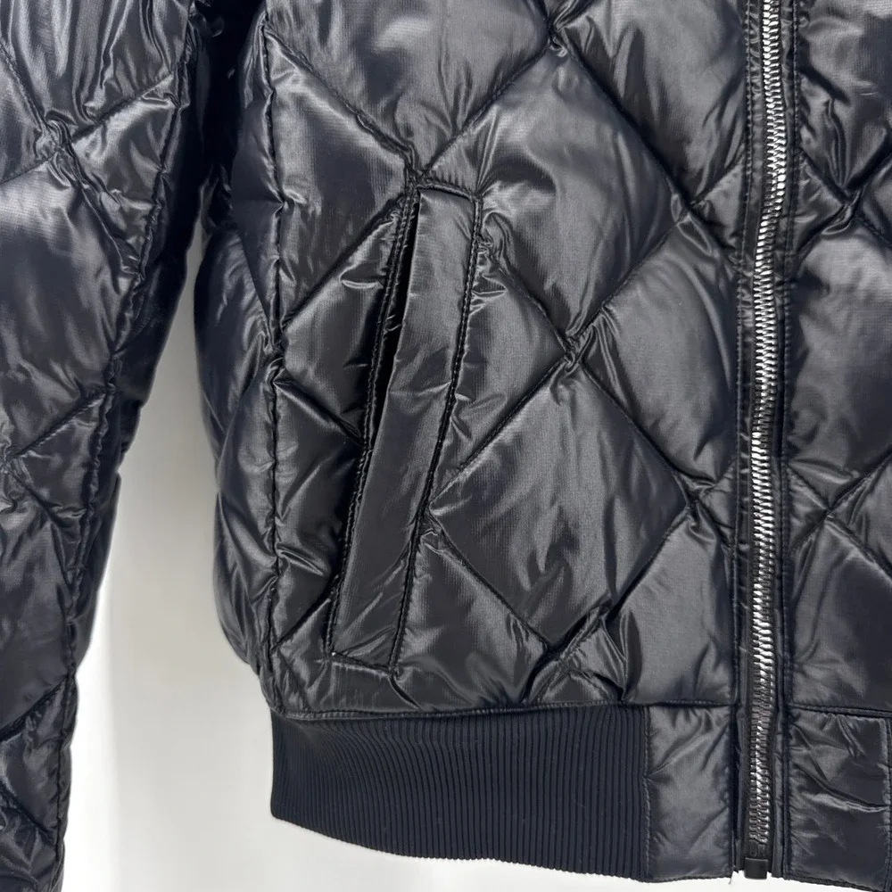 Alo Yoga Idol Bomber Workout Jacket‎ Black Down Filled Puffer Small EUC
